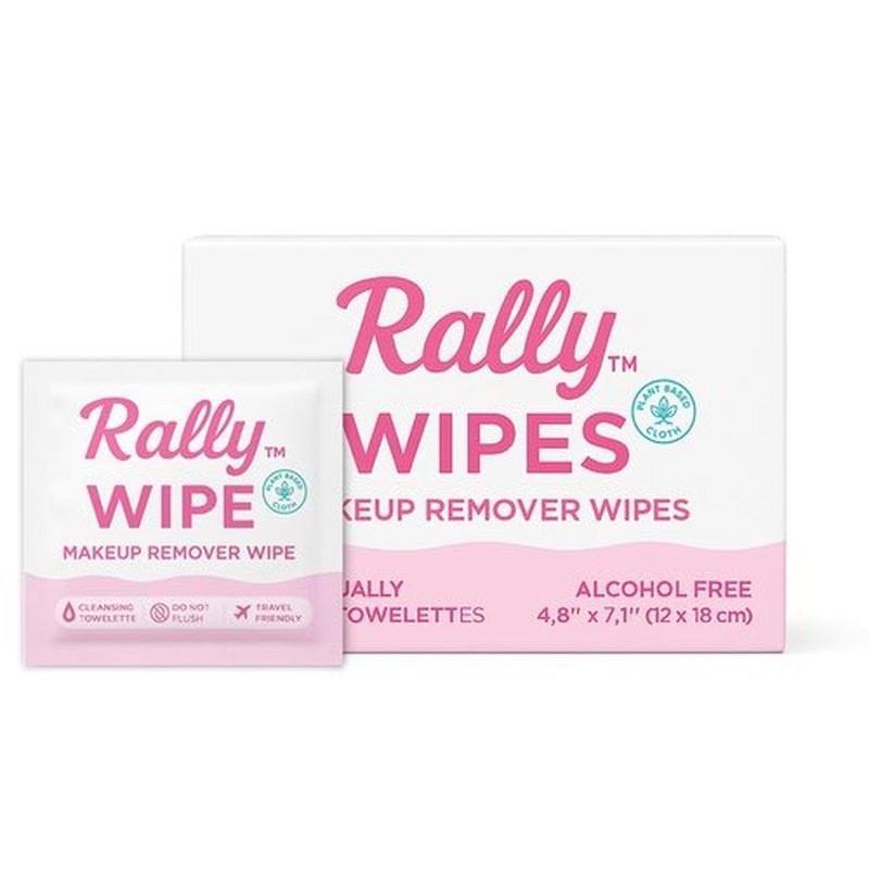 Rally Wipes – Mess-Free Individually Wrapped Makeup Remover Wipes with Micellar Water, Vitamin E, Aloe – Individually Wrapped for Travel, Gym, Car & Purse (30 Count)