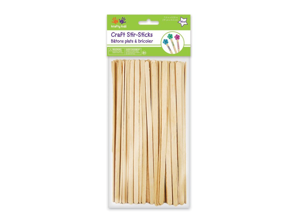 Krafty Kids CW520 Craftwood Natural Craft Stir-Sticks, 7.5in by 0.25in, 80-Piece