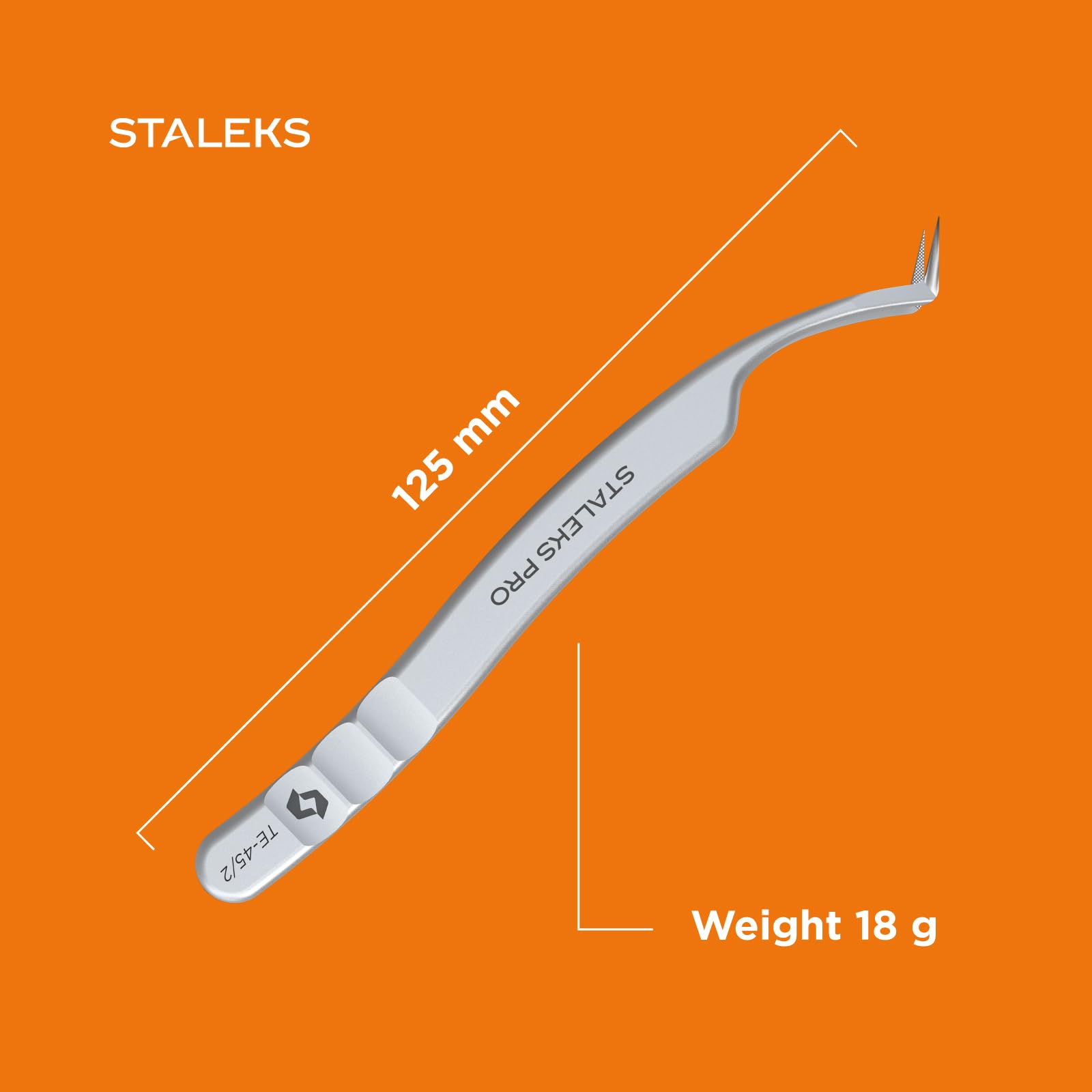 STALEKS PRO Expert 45 Type 2 Professional Eyelash Tweezers (L-Shaped 40°) – Stainless Steel with Nano-Notches for Volume & Mega-Volume Lash Extensions & Enhanced Visibility