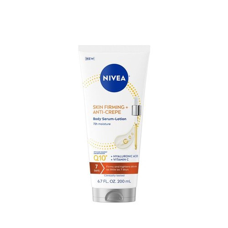 NIVEA Skin Firming & Anti Crepe Body Serum-Lotion with Q10, Hyaluronic Acid and Vitamin C, 72-Hour Moisture, 6.7 Fl Oz Tube
