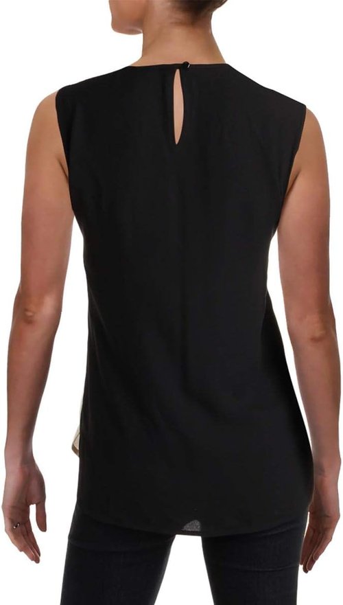 Anne Klein Women's Black Sleeveless Woven Shell Top - Elegant Pleated Neckline Design