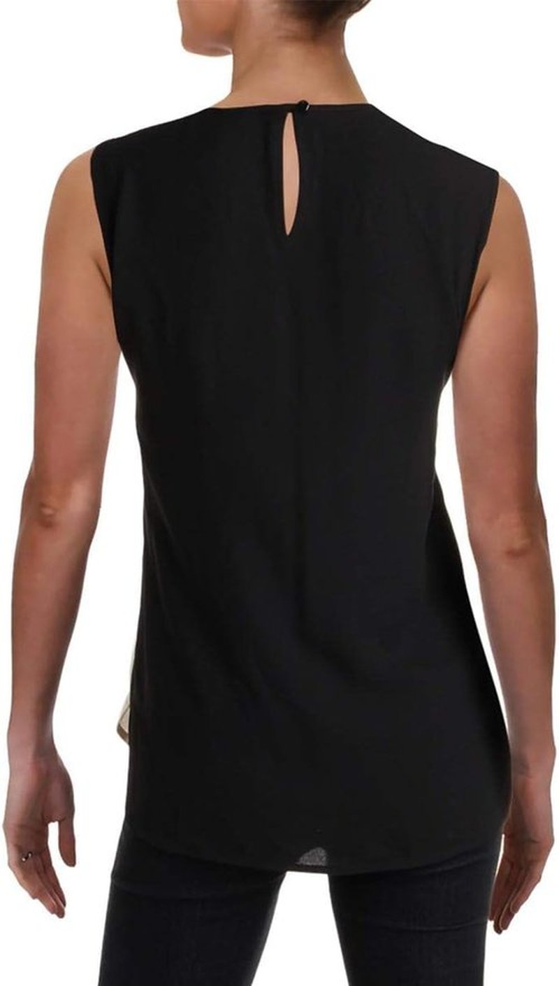 Anne Klein Women's Woven Sleeveless Shell Top - Pleated Neckline in Classic Black