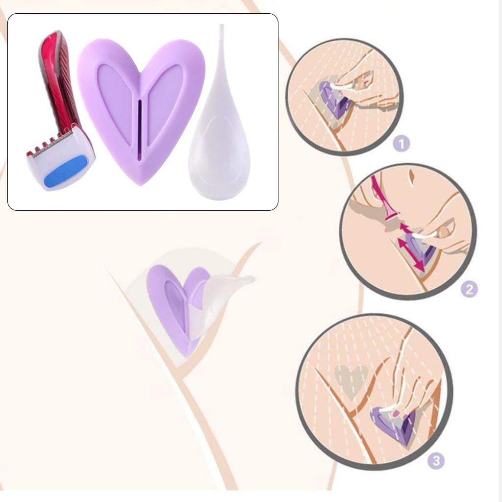 ChuYiElegance Bikini Area Hair Shaving Stencil Set for Women, Pubic Hair Razor for Women & Girls Starter Set, Shaving Kit Includes Razor and Shaping Tool, Heart