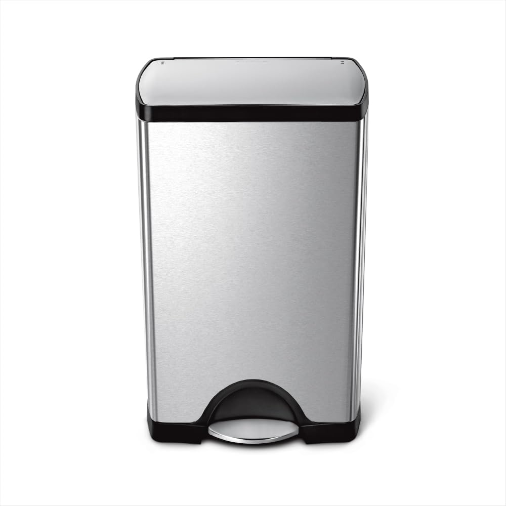simplehuman 38 Liter / 10 Gallon Rectangular Kitchen Step Trash Can, Brushed Stainless Steel