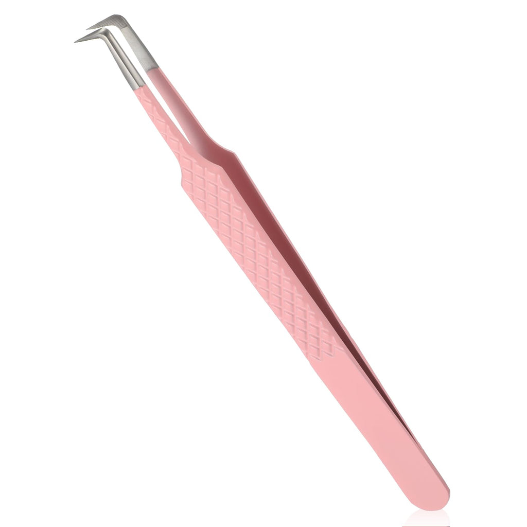 90 Degree Lash Tweezers for Eyelash Extensions Fiber Tip Tweezers for Lash Extension High Precision Eyelash Extension Tweezer for Volume & Classic Lashe Pink