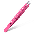 Professional Slant Tip Tweezers – Handmade Precision from Japanese Stainless Steel – 9-Hole Anti-Slip Grip for Perfect Eyebrow Shaping, Facial & Ingrown Hair Removal (Neon Pink)
