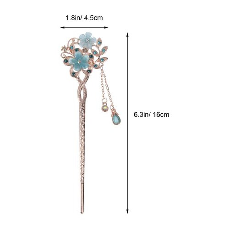 Beavorty Japanese Accessories Metal Hair Clips Earrings for Wedding Hair Styling Pin for Women Chinese Hairpin Handmade Hair Pin Steamed Stuffed Bun Hair Fork Clockwork Dense Blue Miss Opal
