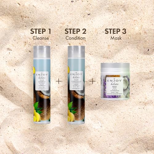 Enjoy Holistic D-Lux Shampoo - Deep Nourishing Treatment for Thick, Coarse & Curly Hair - Ultimate Softness, Shine & Detangling - Sulfate & Paraben Free - Tropical Coconut & Ginger Scent - 33.8 Fl Oz