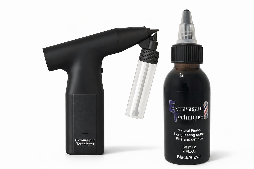 Non Clog Barber Airbrush Gun with Semi Permanent Hair Dye Kit Black Brown Combo