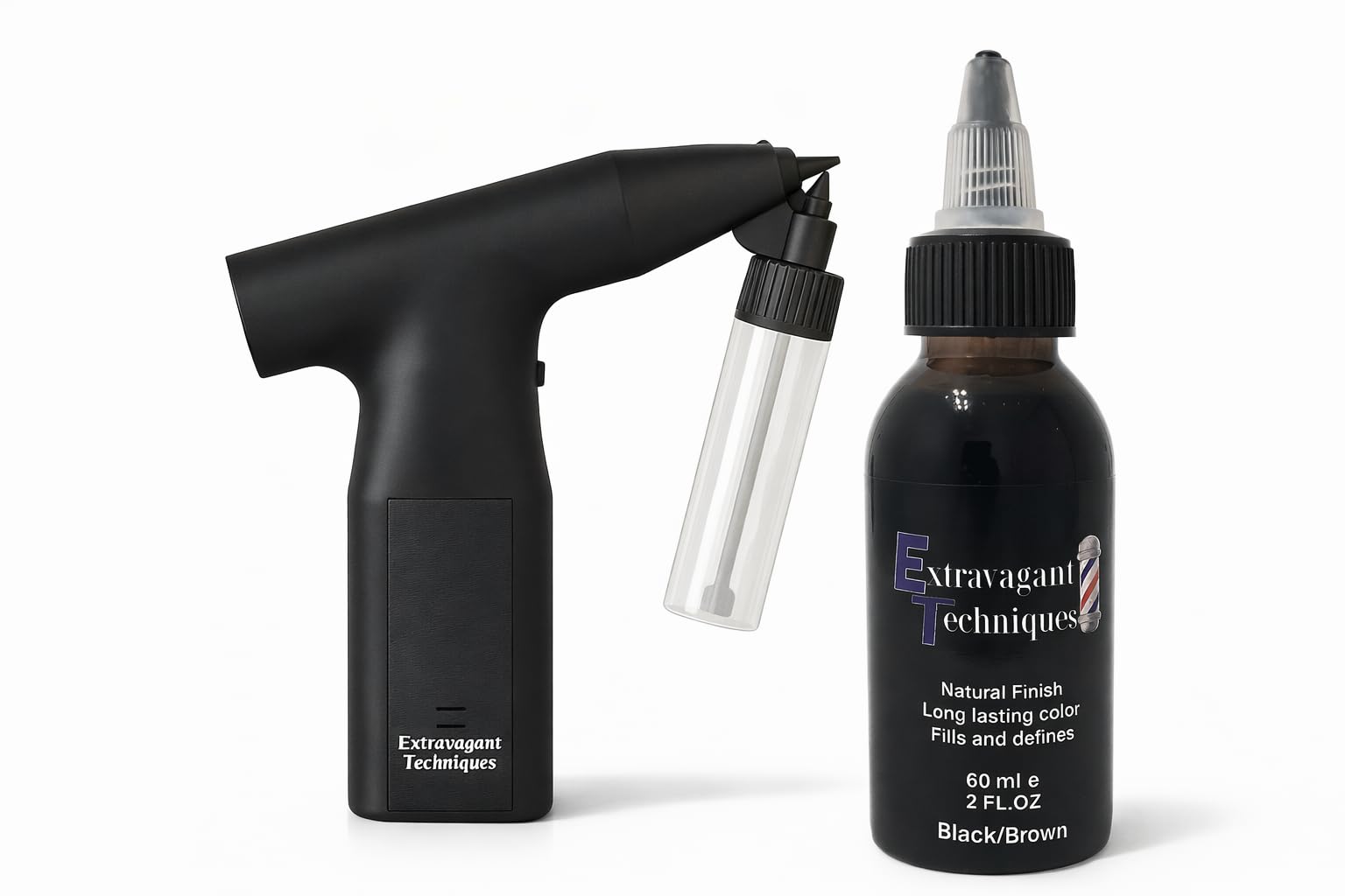 Non Clog Barber Airbrush Gun with Semi Permanent Hair Dye Kit Black Brown Combo