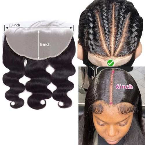 13x6 HD Lace Frontal Only, Body Wave Ear to Ear HD Lace Frontal Human Hair Pre Plucked Natural Hairline (13x6 Lace Frontal-Body Wave, 16 Inch)