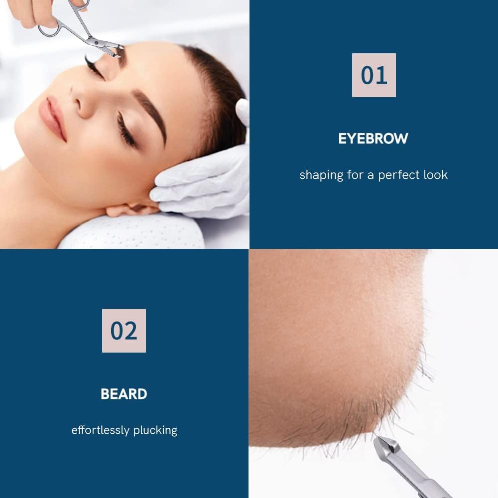 2pcs Stainless Steel Eyebrow Tweezers for Women Handle Shaped Angled Tweezers Flat Tip Hair Plucker for Eyebrow Trimming and Shaping, Face Hair Tools for Women