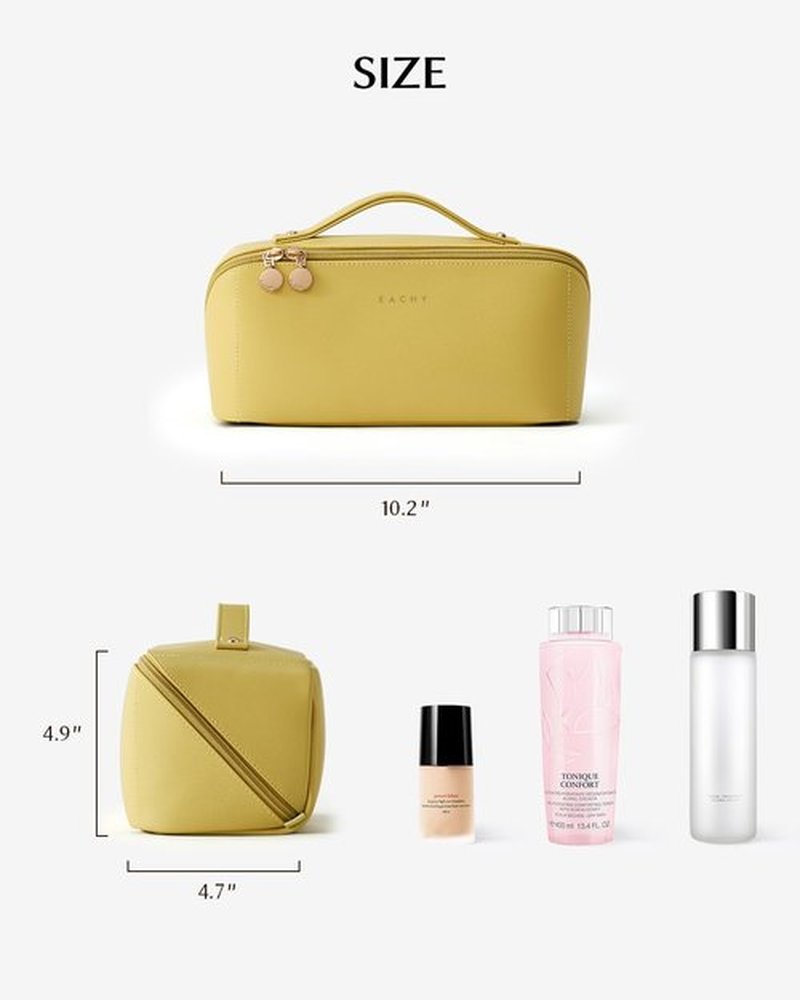 EACHY Travel Makeup Bag - Large Capacity Waterproof PU Leather Cosmetic Organizer for Skincare & Essentials