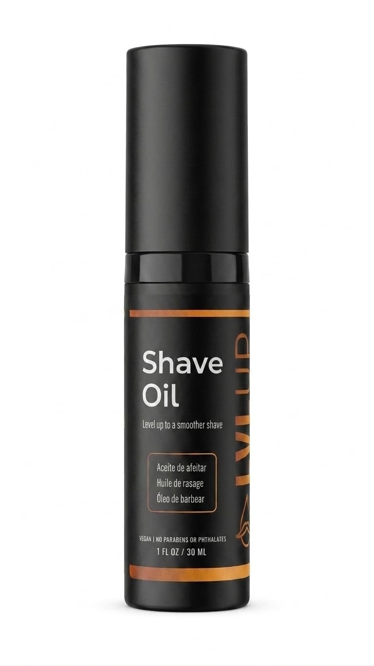 LVLUP Shave Oil for Men (1 oz) – 100% Natural Shaving Oil for Sensitive Skin – Prevents Razor Burn, Bumps & Irritation – Replaces Shaving Cream, Gel & Aftershave – Made in Austin, Texas