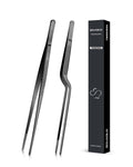 10-inch Cooking Tweezer and Offset Tweezer Set, Tongs Precision Serrated Tips, Stainless Steel Professional Chef Tweezer Kitchen Tools for BBQ, Plating and Serving
