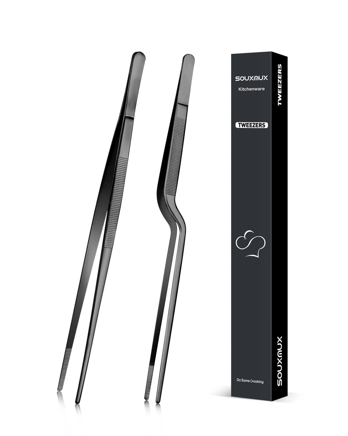 10-inch Cooking Tweezer and Offset Tweezer Set, Tongs Precision Serrated Tips, Stainless Steel Professional Chef Tweezer Kitchen Tools for BBQ, Plating and Serving