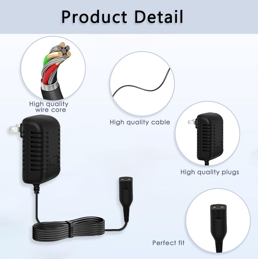 Liopif 12V Charger for Braun Series s3 s5 s6 s7 s8 s9 Shaver, Charger Cord Wall Power Adaptor Replacement Compatible with Braun Beard Trimmer Electric Razor 5544 Z20 5513 310s 3040s