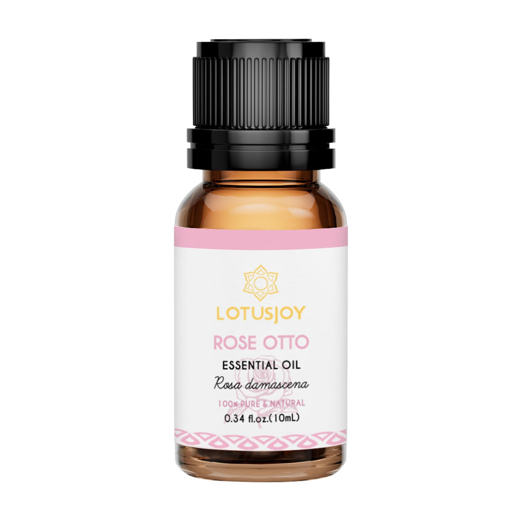 LOTUSJOY 100% Pure Rose Otto Essential Oil 0.34 fl oz, Natural Rose Otto Oil in Amber Glass Bottle with Dropper for Diffuser Massage Skin Care