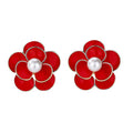 White Red Rose Flower with Shell Beads Stud Earrings