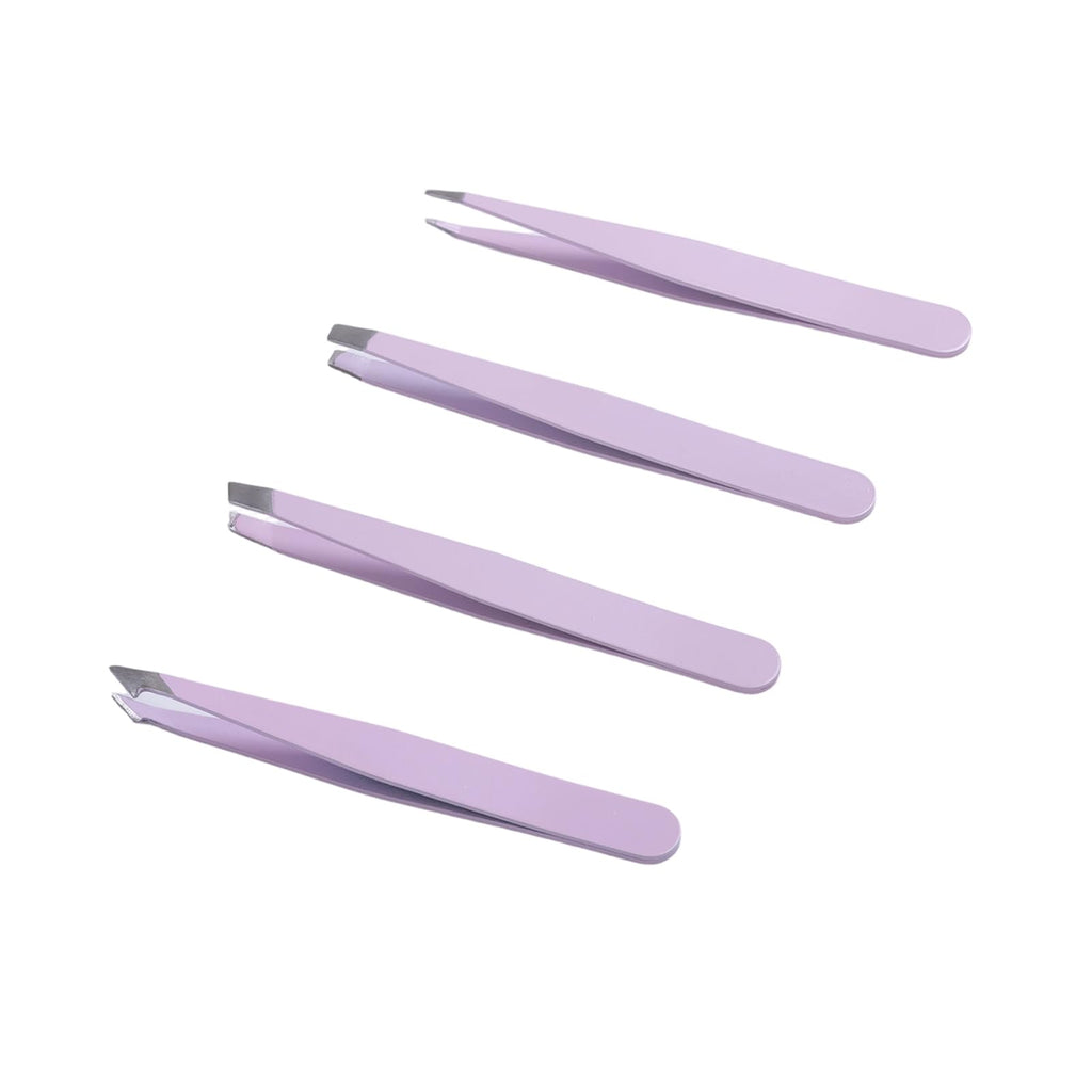 NovaPuff 4 Pcs Pink Professional Stainless Steel Tweezers Set, Precision Eyebrow Tweezers Splinter Remover Kit, High Precision Tweezers for Facial Hair/Inward Growing Hair/Blackhead Removal for Women