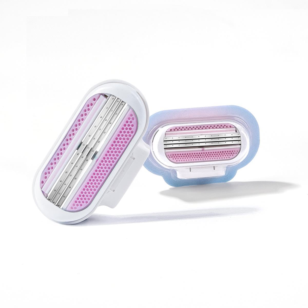 Razor for Women, 3-Layer Stainless Steel Manual Bikini Razor, Portable Shaver for Body, Facial Hair Removal Bikini Trimmer,Compatible with Various Handles(Pink, 1 Handle & 4 Replaceable Head)