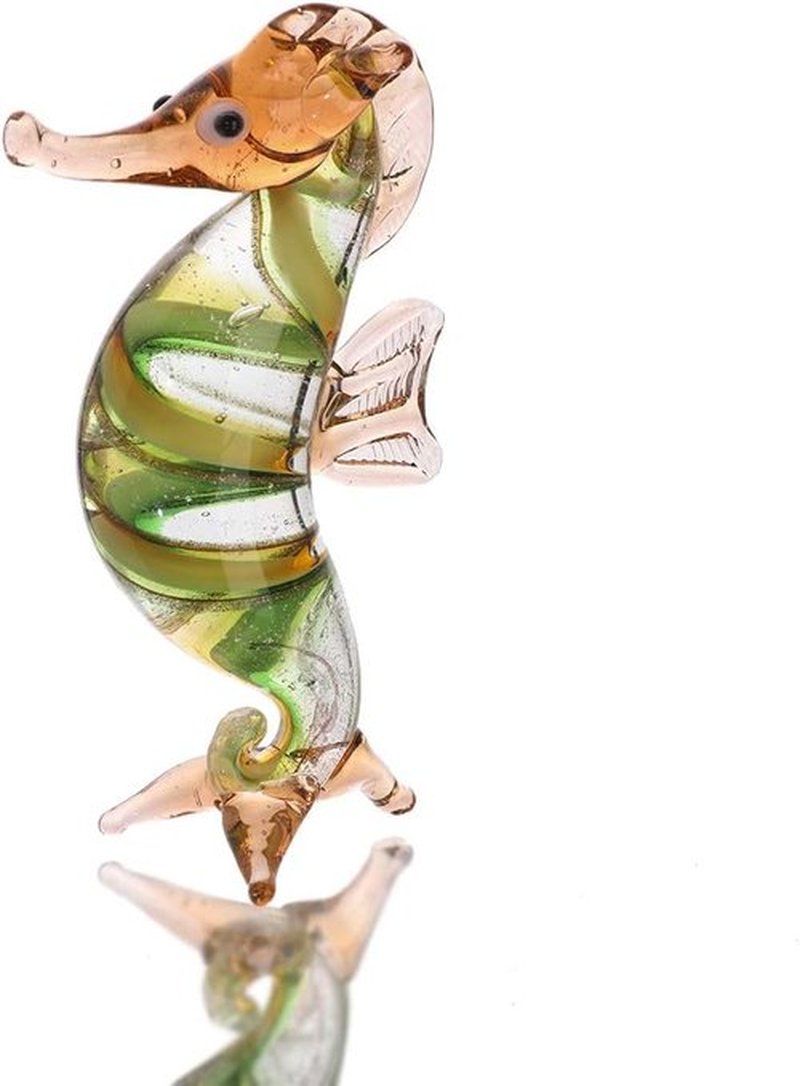 HDCRYSTALGIFTS Seahorse Glass Figurine - Handmade 3'' Miniature Ocean Decor Collectible Gift