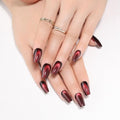 Medium Coffin Press on Nails, Wine Red Cat Eye Press on Nails, Fashion Gel Fake Nails, Reusable Acrylic Fake Nails, Glossy Stick on Nails for Women Gift, Glue on Nails Kit 24 Pcs, Midnight Blaze