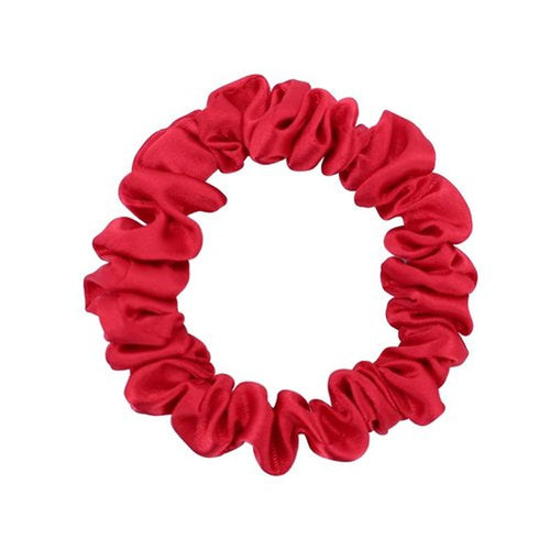 12 Pcs Skinny Satin Silk Scrunchies Hair Ties for Women Girls Bracelets Ponytail Holder Thin Hair Bands Elastic Ropes Hair Bun Accessories (Skinny 12Pcs-Red)