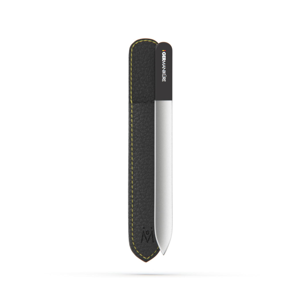 GERMANIKURE Czech Crystal Glass Nail File in Suede Leather Case, Original Black Branded, Professional Manicure & Pedicure Products for Easy Shaping of Natural Nails