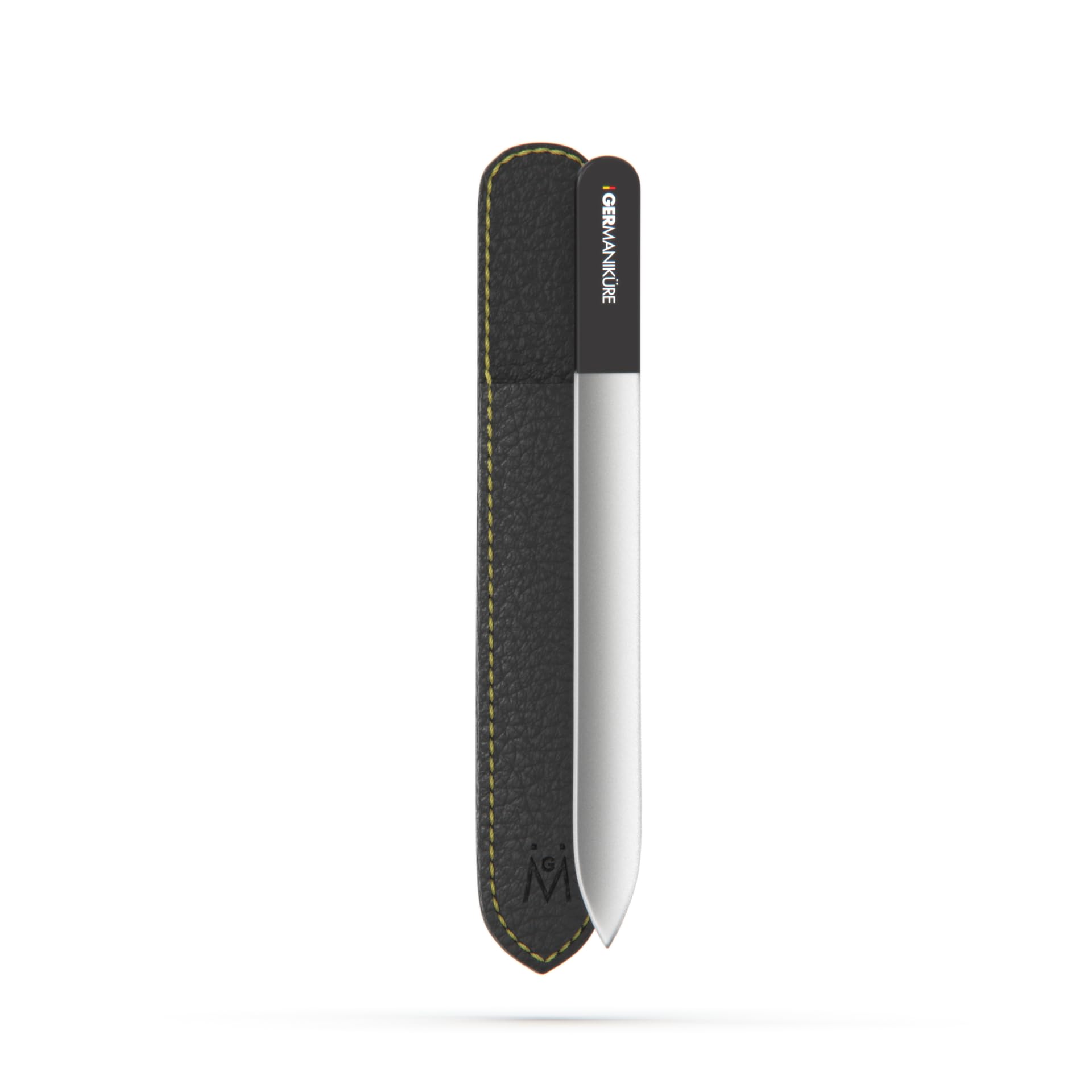 GERMANIKURE Czech Crystal Glass Nail File in Suede Leather Case, Original Black Branded, Professional Manicure & Pedicure Products for Easy Shaping of Natural Nails
