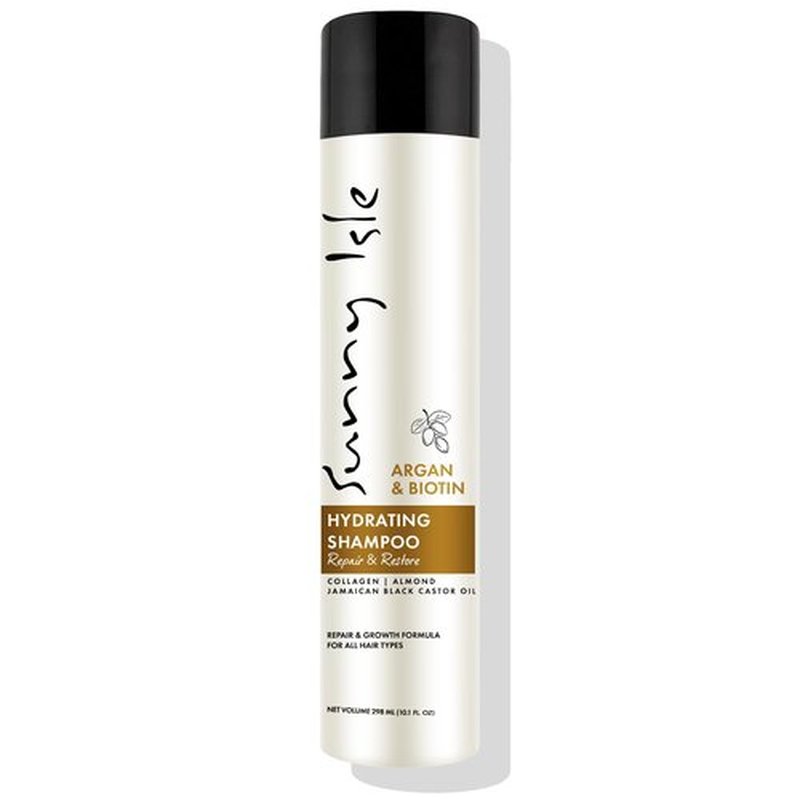 Sunny Isle Argan and Biotin Hydrating Shampoo - Collagen, Almond, Castor Oil, Moisturizing - 10.1 oz