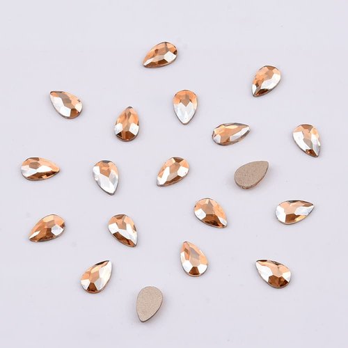 Tisslan 100pcs Flatback Glass 3D Champagne Nail Gem Glue Fix Pear Shape Large and Small Crystal Rhinestone Bulk Charms for Nail Art Designs Jewelry Making DIY Crafts