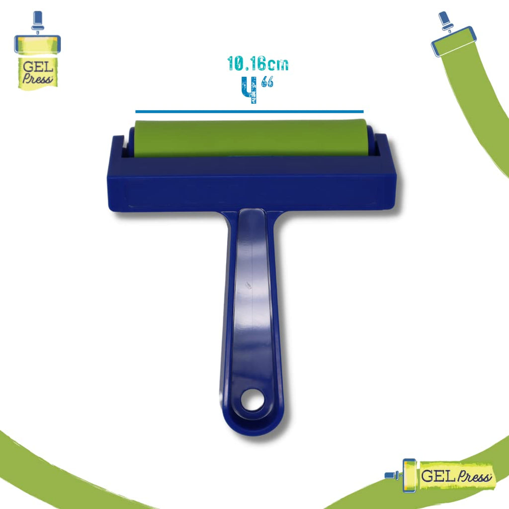 4-Inch Gel Press Rubber Brayer - for Printmaking, Scrapbooking, Paper Crafts, Home Decor & More - Blue & Green
