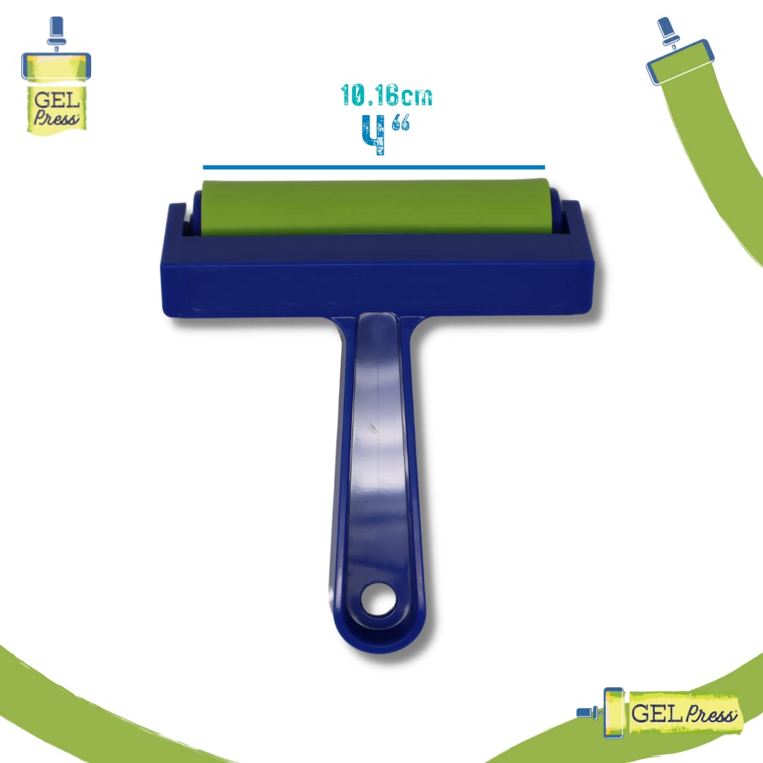 4-Inch Gel Press Rubber Brayer - for Printmaking, Scrapbooking, Paper Crafts, Home Decor & More - Blue & Green