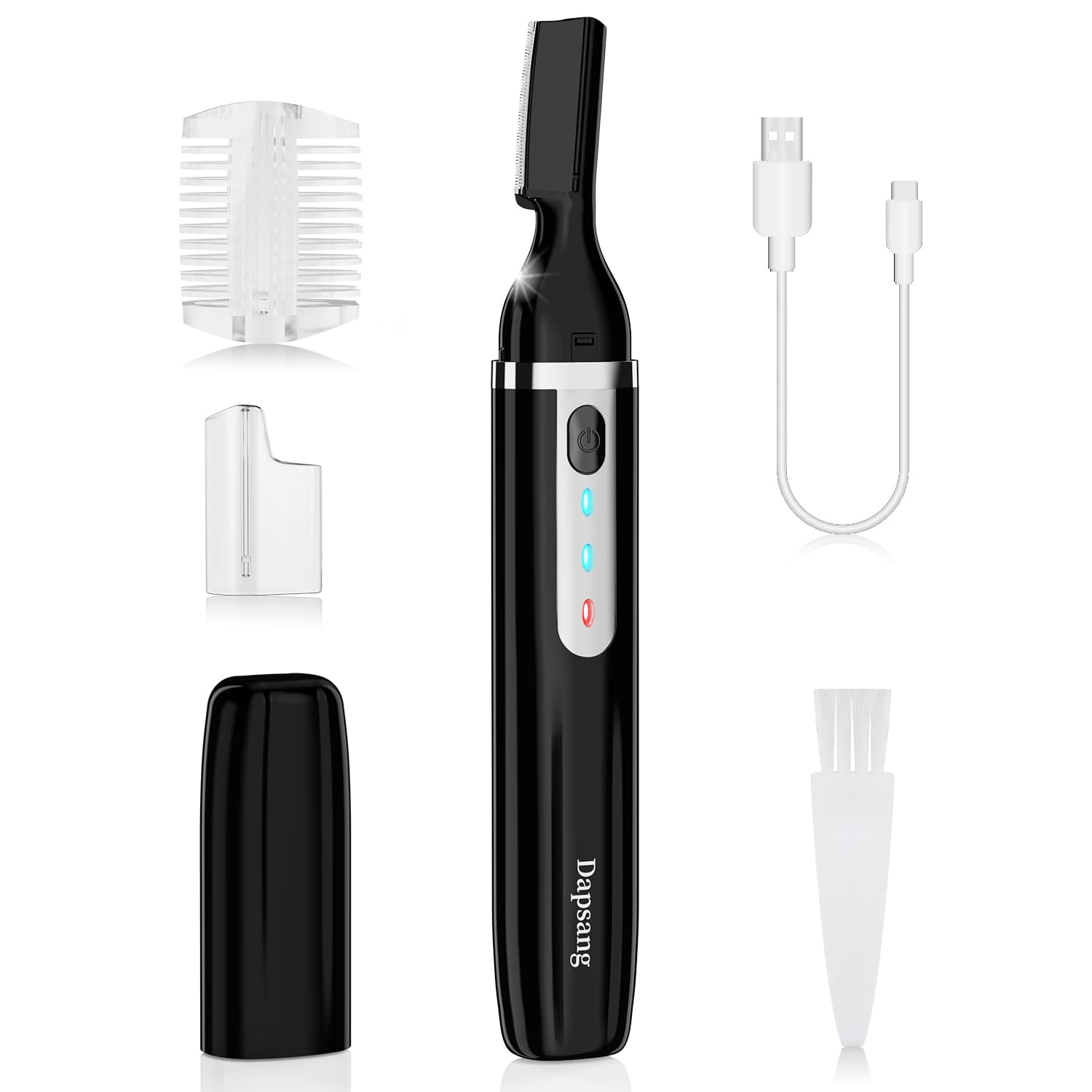 Eyebrow Trimmer, Electric Eyebrow Razor for Women Men, Rechargeable Painless LED Light Facial Hair Shaver Remover with Replacement Blade for Face Lips Neck Leg
