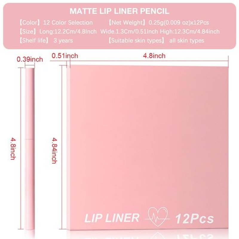 Evpct 12Pcs Retractable Lip Liner Set - Sculpt & Shape Lips in Mauve, Maroon, Red, Nude, Brown & Plum