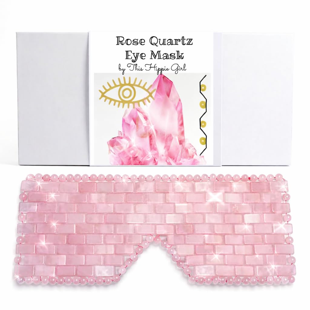 Boho Aromatic This Hippie Girl Rose Quartz Eye Mask, Handcrafted Crystal Cut, Depuff for Puffy Eyes, Relieve Stress, Cold-to-the-Touch Weighted for Comfort, Facial Mask for Relaxation and Meditation