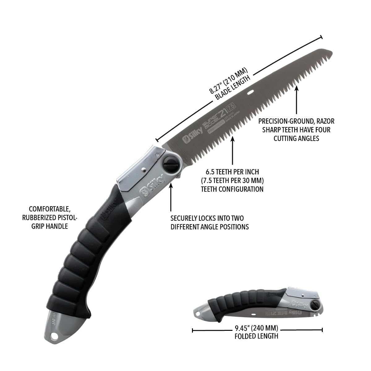 Silky Professional Series Super Accel Folding Saw 210mm LG Teeth (119-21)