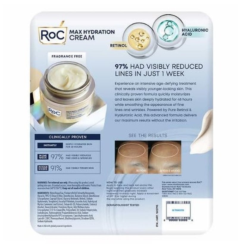RoC Retinol Correxion Line Smoothing Max Hydration Cream 2 pack - 1.7 oz & 3.4 oz (5.1 oz total)