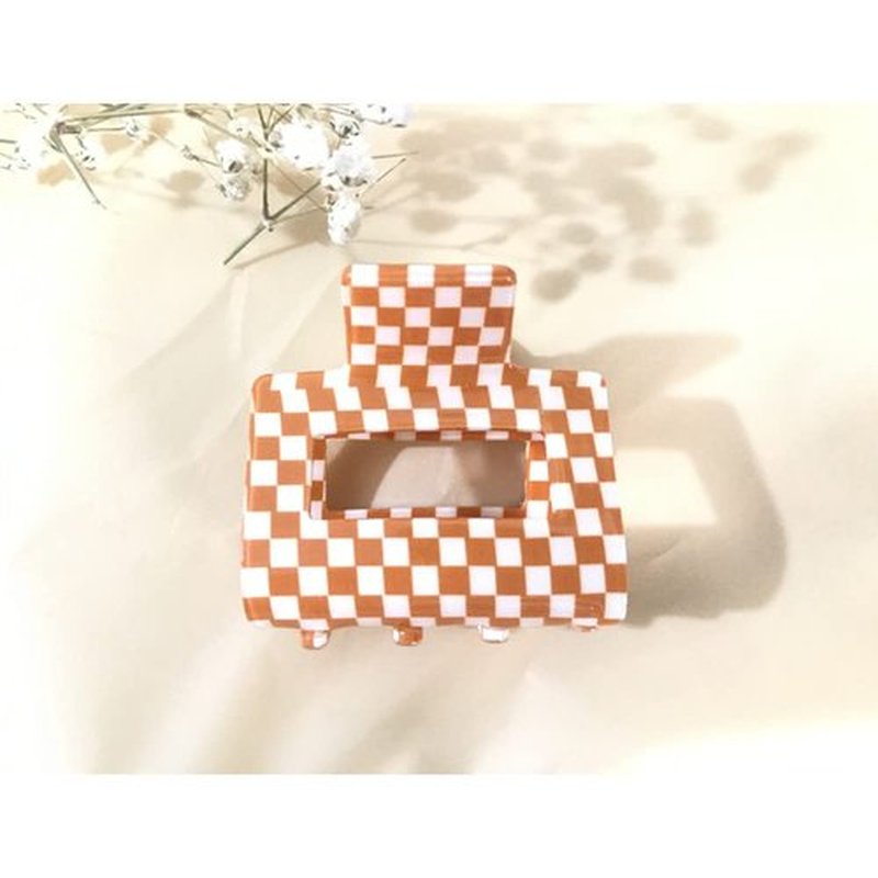 Checkered Hair Claw Clips for Women Girls Fashion Hair Clips for Styling Claw Clamps Thick Hair Retro Rectangle Shape, YOEMAYUNER (4PCs, 2inches, 4Colors)