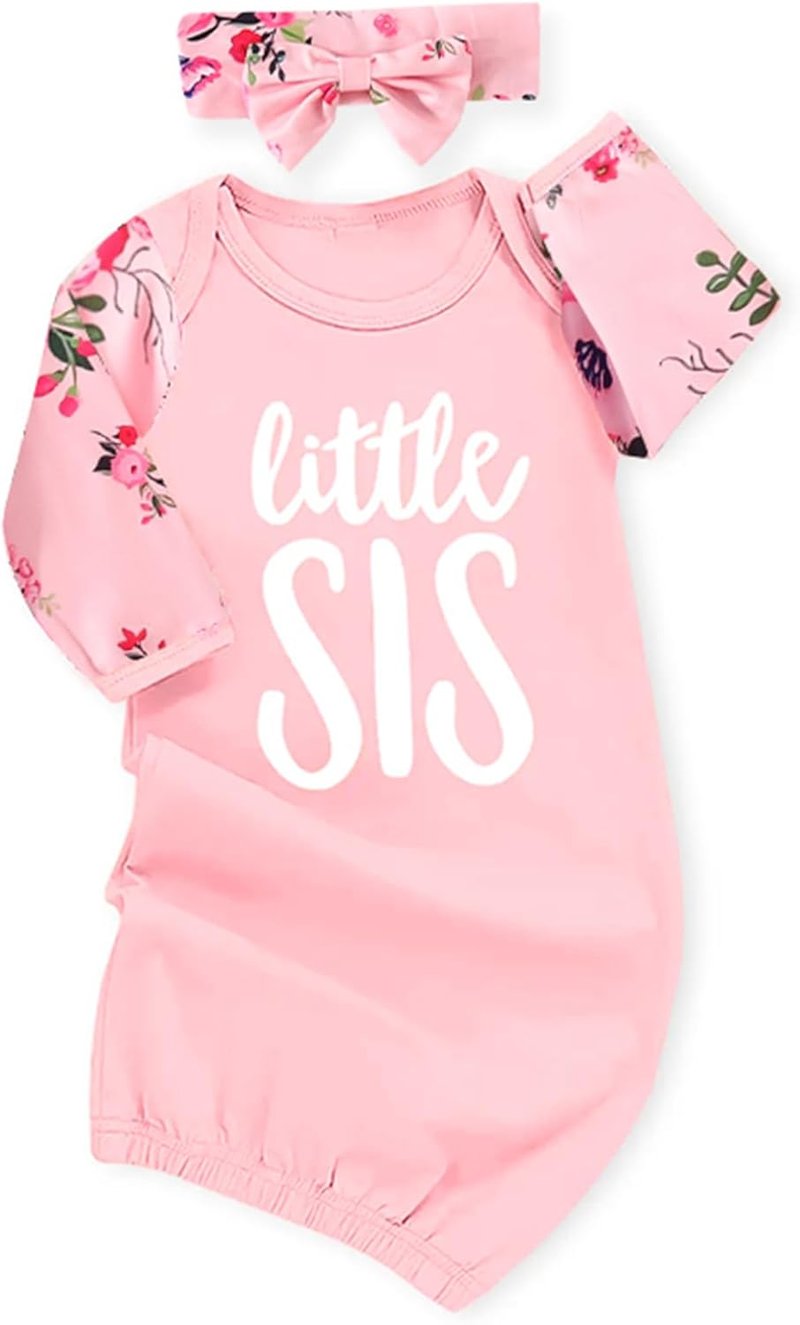 AMAWMW Newborn Baby Girl Sleeper Gown - Long Sleeve Striped Nightgown Pajamas | Perfect Gift Outfit