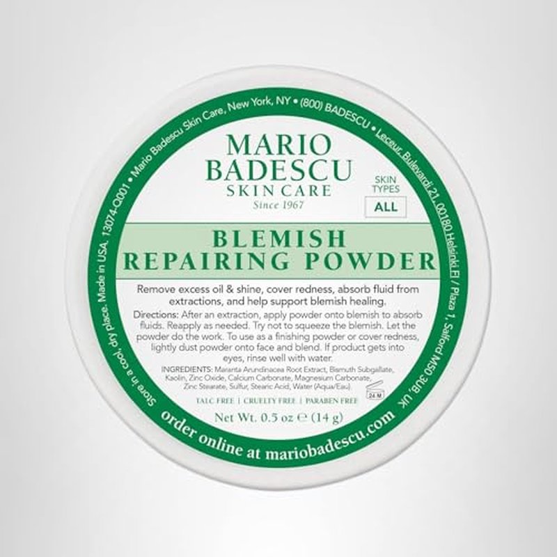 Mario Badescu Blemish Repairing Powder, Accelerate Recovery of Popped Pimples, Reduce Redness, Skin Care Powder for Blemish Concealment and Oil Control for Shine Free Matte Finish Complexion, 0.5 Oz