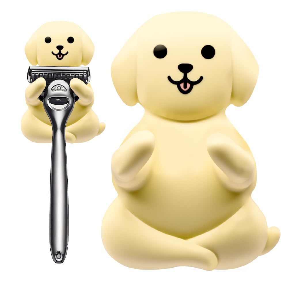 Pishovi Dog Holder Shaver Organizer, Cute Dog Animal Bathroom Decor Razor Holder Wall Mount, Valentine's Day Birthday Gifts for Men Women Boyfriend Girlfriend, Emotiona Gifts for Wife Husband Dad Mom