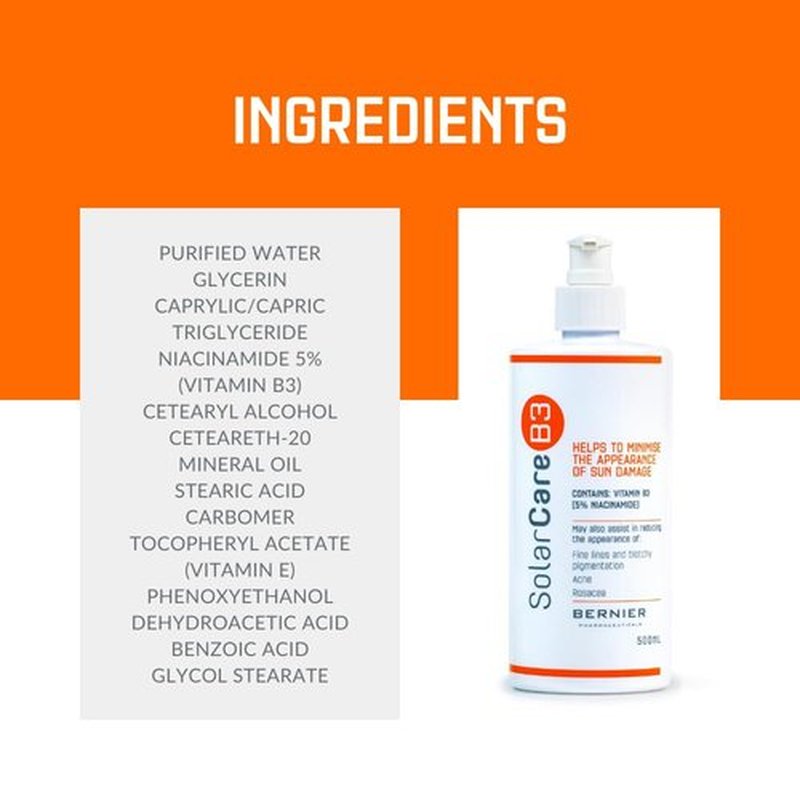 SolarCareB3 Niacinamide Face and Body Moisturiser for Sun-Damaged Skin, 500ml Pump - Made in Australia