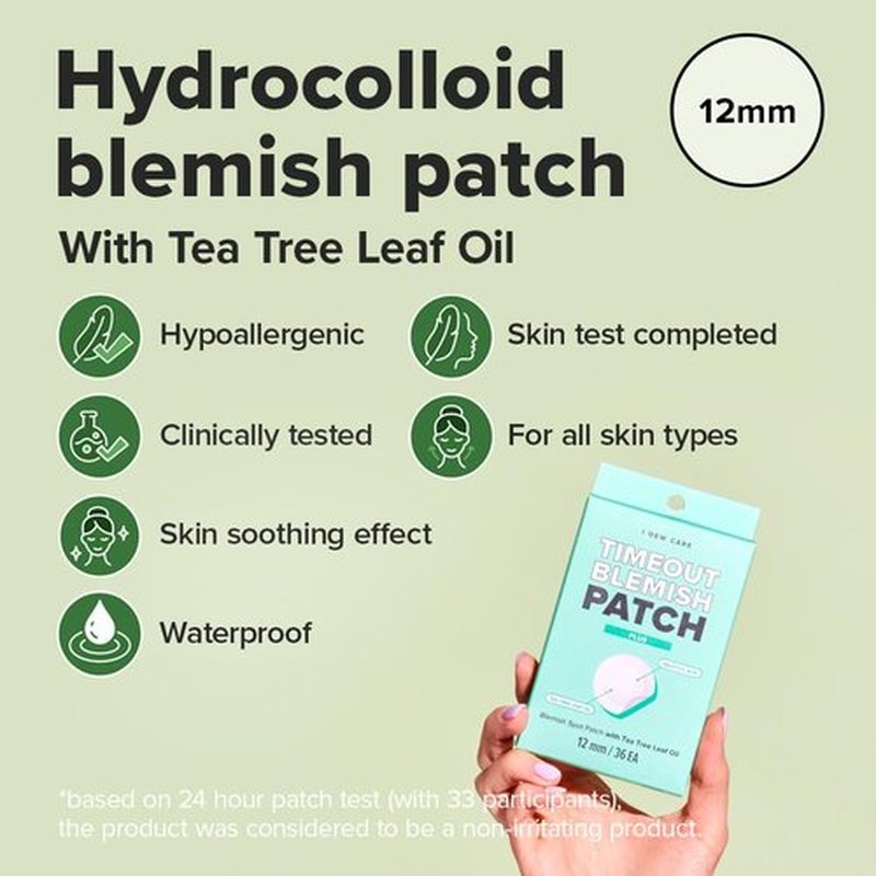 I DEW CARE Hydrocolloid Acne Pimple Patch - Timeout Blemish Plus | Korean zit Dark Spot Patches for face and skin, Pus absorbing with Tea Tree Leaf Oil, Facial Stickers, Large, 36 Count