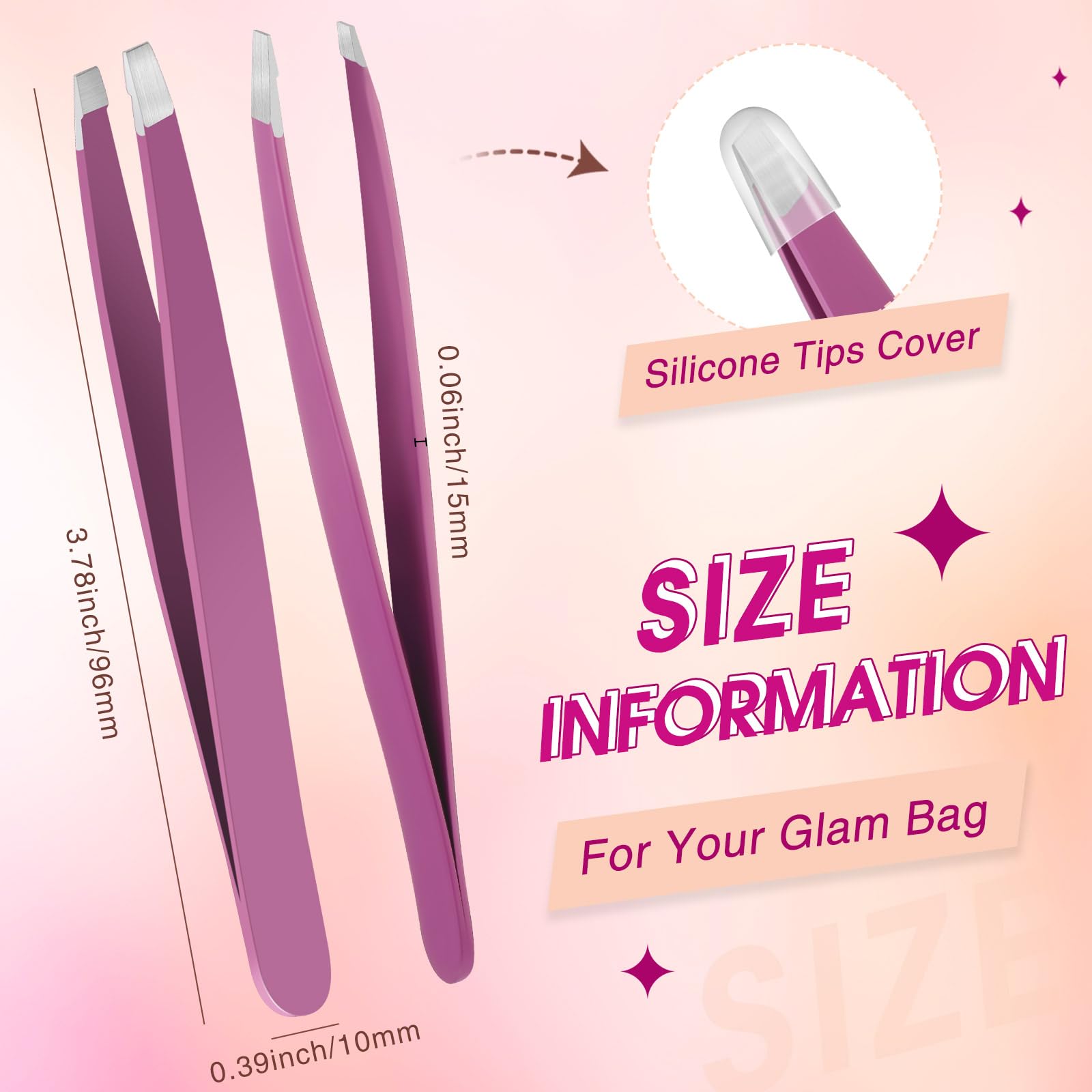 Mudder 12 Pcs Eyebrow Tweezers Set for Facial Hair Stainless Steel Slanted Tip Tweezers in Bulk for Men and Women(Purple)
