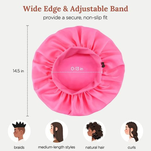 2Pcs Bonnet for Sleeping Women, Satin Adjustable Silk Hair Bonnet for Sleeping, Wide Band Sleep Caps for Curly Hair, Black & Rose Red