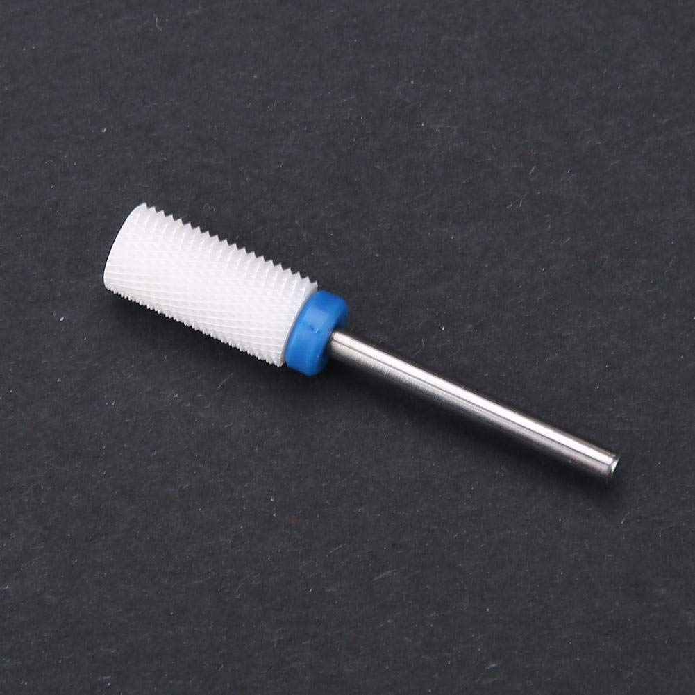 Nail Drill Bit, Ceramic Manicure Drill Bits for Manicure Pedicure Cuticle Gel Nail Polishing Cylinder Shape Grinding Head, with Display Base(White 05#)