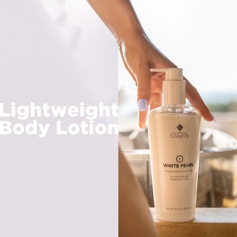 Cosmétiques Créatifs White Pearl Moisturizing Body Lotion with Coconut Butter and Hyaluronic Acid, 8.5 fl. oz.