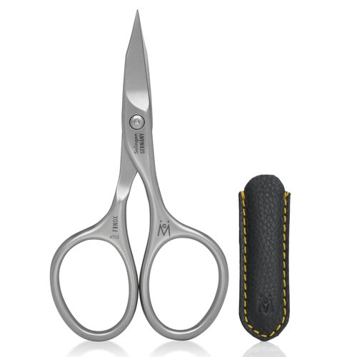 GERMANIKURE Nail and Cuticle Scissors - FINOX Stainless Steel Professional nail scissors for nail tips - nail scissors curved Manicure Tools in Leather Case - Ethically Made in Solingen Germany - 4702
